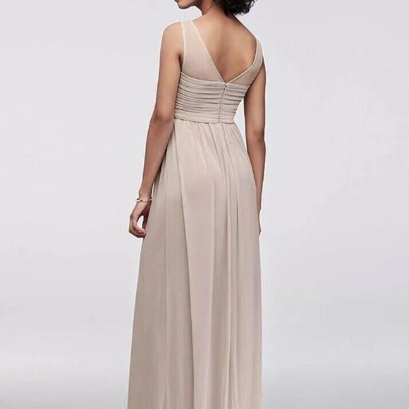 DAVID'S BRIDAL Royal Blue Long Illusion Mesh Sweetheart Neck Sleeveless Dress 12 - Picture 3 of 6